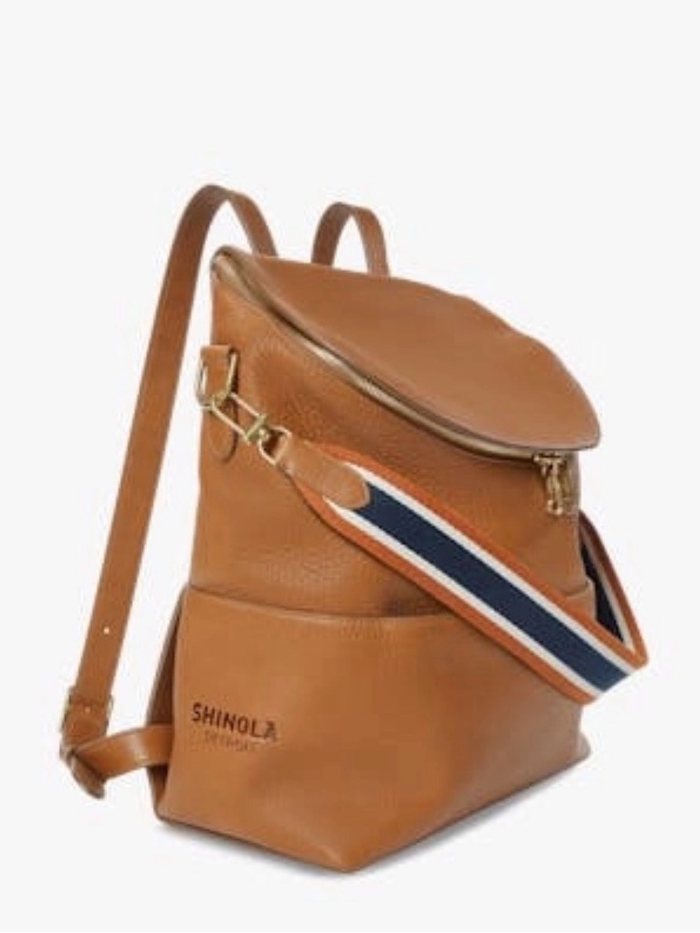 Shinola Cognac Leather Convertible Backpack with Shoulder Strap